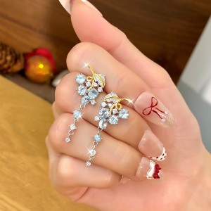 925 Sterling Silver Natural Crystal Leaf Tassel Stud Earring 40100003