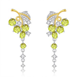 925 Sterling Silver Natural Crystal Leaf Tassel Stud Earring 40100003