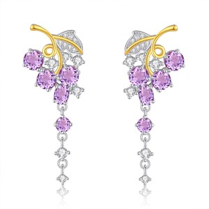 925 Sterling Silver Natural Crystal Leaf Tassel Stud Earring 40100003