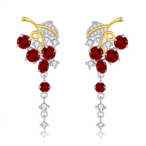 925 Sterling Silver Natural Crystal Leaf Tassel Stud Earring 40100003