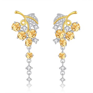925 Sterling Silver Natural Crystal Leaf Tassel Stud Earring 40100003