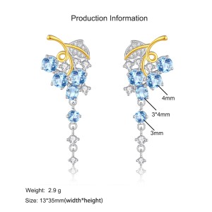 925 Sterling Silver Natural Crystal Leaf Tassel Stud Earring 40100003