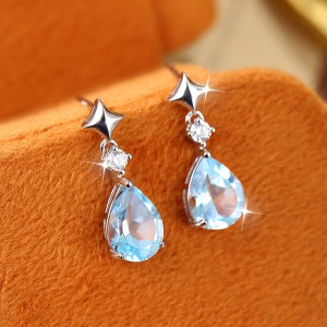 925 Sterling Silver Natural Teardrop Gemstone Earring 40100004