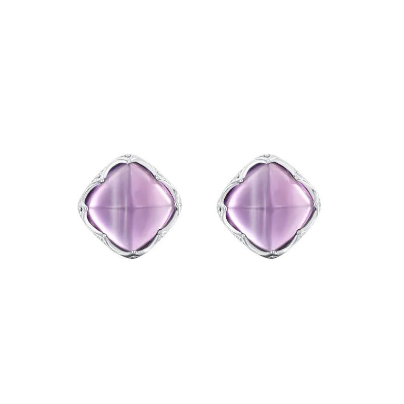925 Sterling Silver Amethyst Stud Earrings 40100005