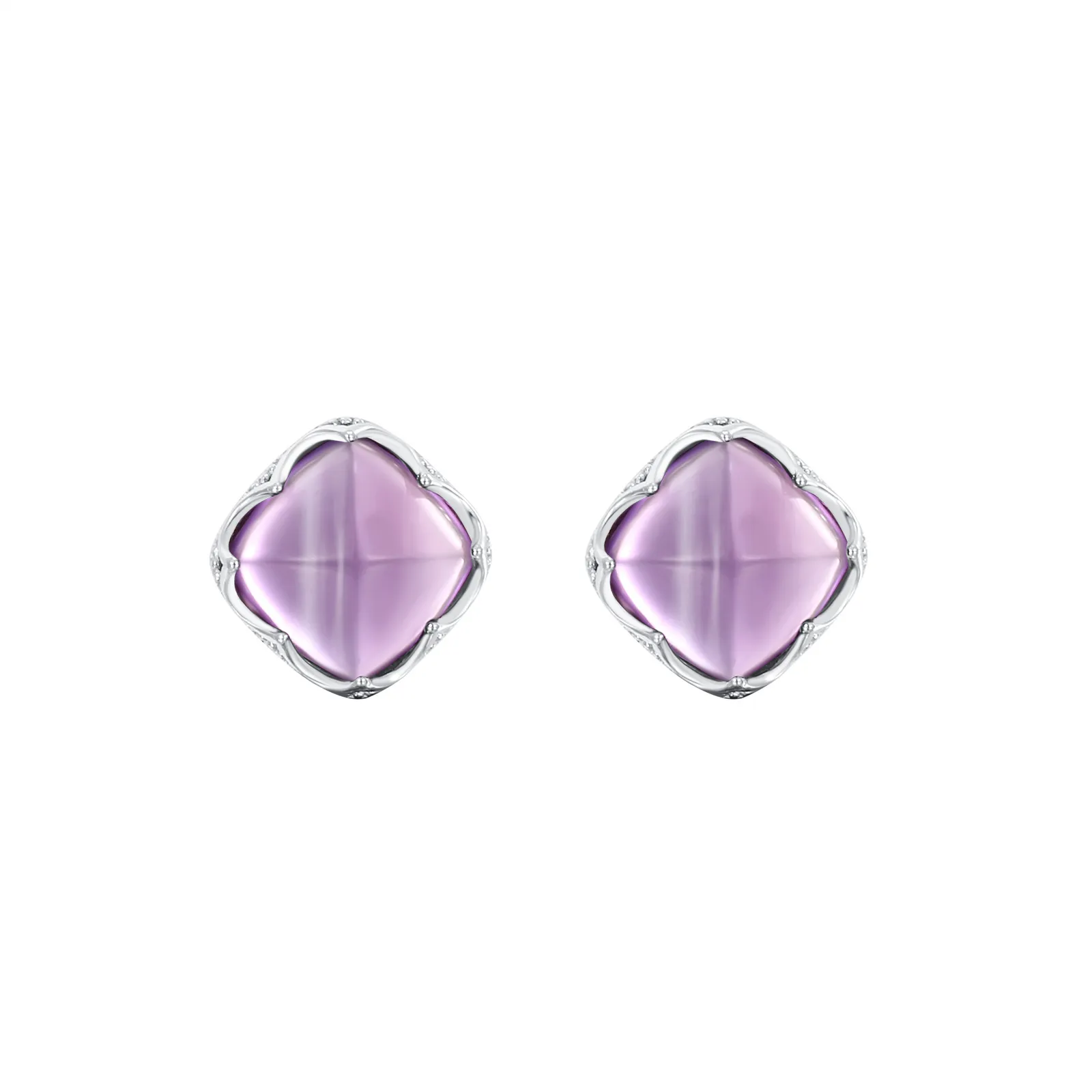 925 Sterling Silver Amethyst Stud Earrings 40100005