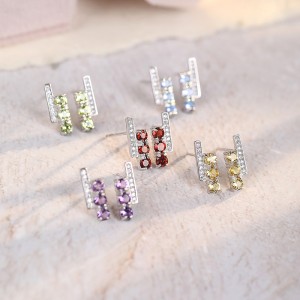 925 Sterling Silver Natural Gemstone Stud Earrings 40100006 925 Sterling Silver Natural Gemstone Stud Earrings 40100006