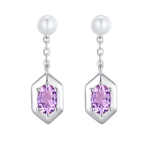 925 Sterling Silver Natural Pearl Crystal Drop Earring 40100007