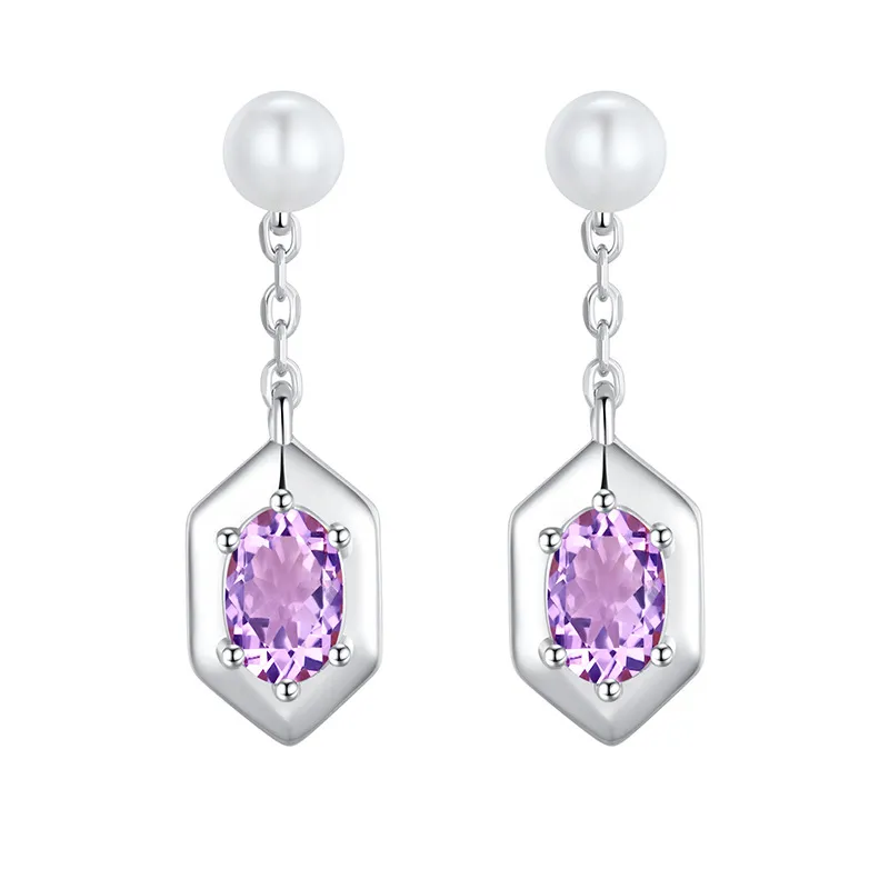 925 Sterling Silver Natural Pearl Crystal Drop Earring 40100007