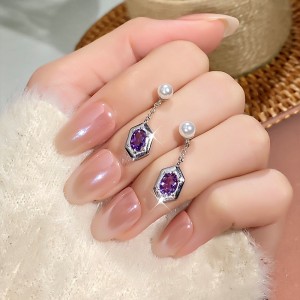 925 Sterling Silver Natural Pearl Crystal Drop Earring 40100007