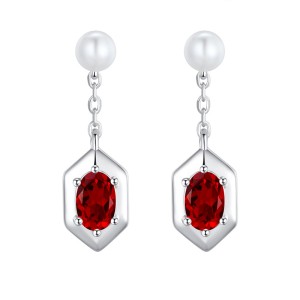 925 Sterling Silver Natural Pearl Crystal Drop Earring 40100007