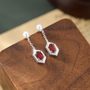 925 Sterling Silver Natural Pearl Crystal Drop Earring 40100007