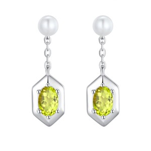 925 Sterling Silver Natural Pearl Crystal Drop Earring 40100007