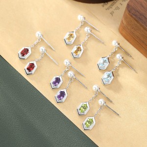 925 Sterling Silver Natural Pearl Crystal Drop Earring 40100007