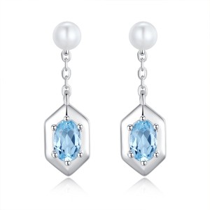 925 Sterling Silver Natural Pearl Crystal Drop Earring 40100007