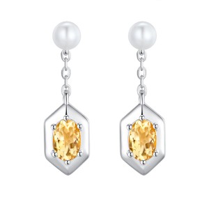 925 Sterling Silver Natural Pearl Crystal Drop Earring 40100007