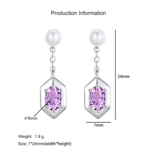 925 Sterling Silver Natural Pearl Crystal Drop Earring 40100007