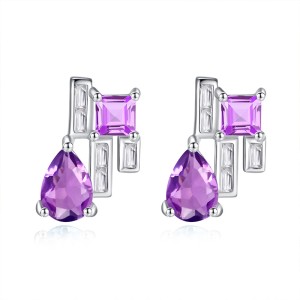 925 Sterling Silver Natural Gemstone Stud Earrings 40100008