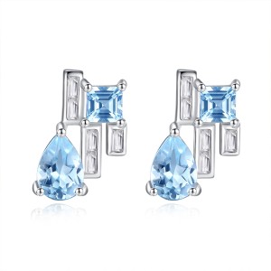 925 Sterling Silver Natural Gemstone Stud Earrings 40100008
