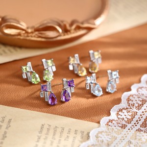 925 Sterling Silver Natural Gemstone Stud Earrings 40100008