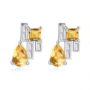 925 Sterling Silver Natural Gemstone Stud Earrings 40100008