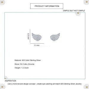 925 Sterling Silver Zirconia Angel Wing Stud Earring 40200103
