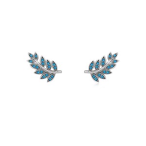 925 Sterling Silver Turquoise Leaf Stud Earring 40200109