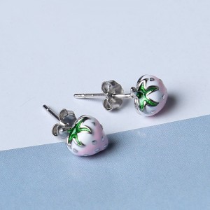 925 Sterling Silver Pink Strawberry Earrings 40200166