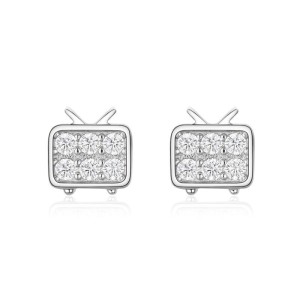 925 Sterling Silver Zirconia TV Stud Earrings 40200169