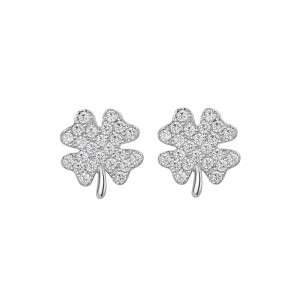 925 Sterling Silver Zirconia Clovers Stud Earrings 40200178