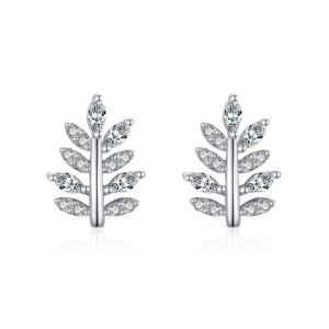 Sterling Silver Zirconia Leaf Stud Earrings 40200203