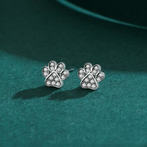 Sterling Silver Zirconia Cat Footprint Stud Earrings 40200204 Sterling Silver Zirconia Cat Footprint Stud Earrings 40200204