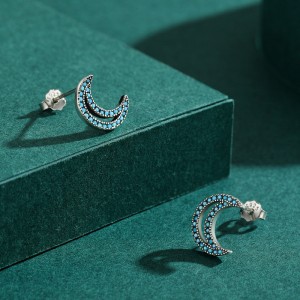 Sterling Silver Turquoise Moon Stud Earrings 40200213