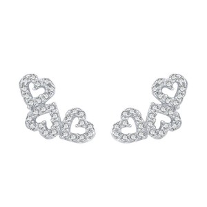 Sterling Silver Zirconia Three Hearts Stud Earrings 40200216
