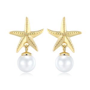 Sterling Silver Starfish Pearl Stud Earrings 40200226