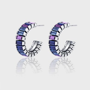 Ladder Blue Zirconia Hoop Stud Earring 40200235 Ladder Blue Zirconia Hoop Stud Earring 40200235