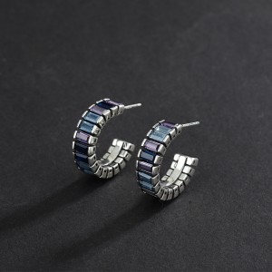Ladder Blue Zirconia Hoop Stud Earring 40200235 Ladder Blue Zirconia Hoop Stud Earring 40200235