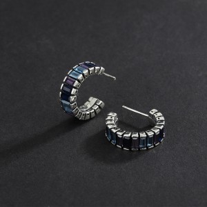 Ladder Blue Zirconia Hoop Stud Earring 40200235 Ladder Blue Zirconia Hoop Stud Earring 40200235
