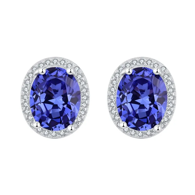 Royal Blue Oval Zirconia Stud Earrings 40200239