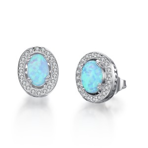 Vintage Oval Blue Opal Stud Earring 40200255