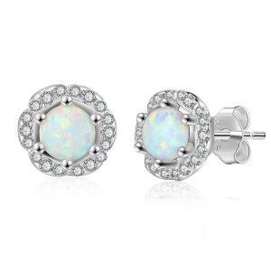 Vintage Flower White Opal Stud Earring 40200256