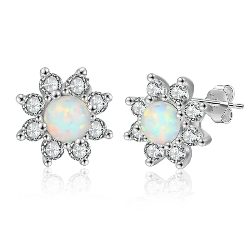 Vintage Flower White Opal Stud Earring 40200257