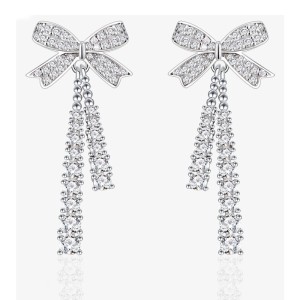 Sparkle Zirconia Bow Tassel Stud Earring 40200263