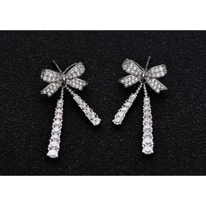 Sparkle Zirconia Bow Tassel Stud Earring 40200263