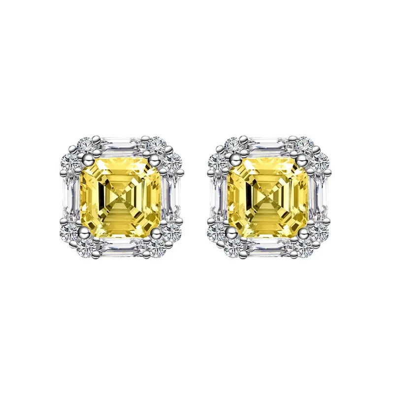 8A Yellow Zirconia Square Party Stud Earring 40200271