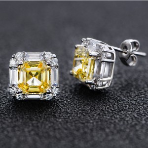 8A Yellow Zirconia Square Party Stud Earring 40200271