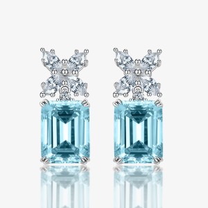 Luxury Lake Blue Zirconia Flower Party Stud Earring 40200273
