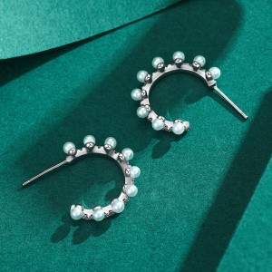Zirconia Pearl Curve Stud Earring 40200293
