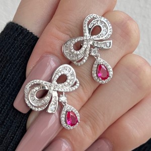 Vintage Bow Teardrop Zirconia Party Stud Earrings 40200390