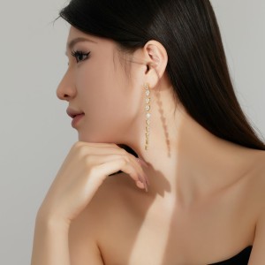 Waterdrop Zirconia Tassel Party Stud Earring 40200419
