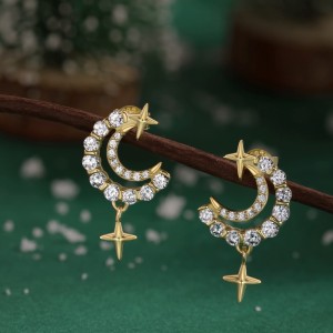 Star Moon Zirconia Stud Earring 40200438 Star Moon Zirconia Stud Earring 40200438